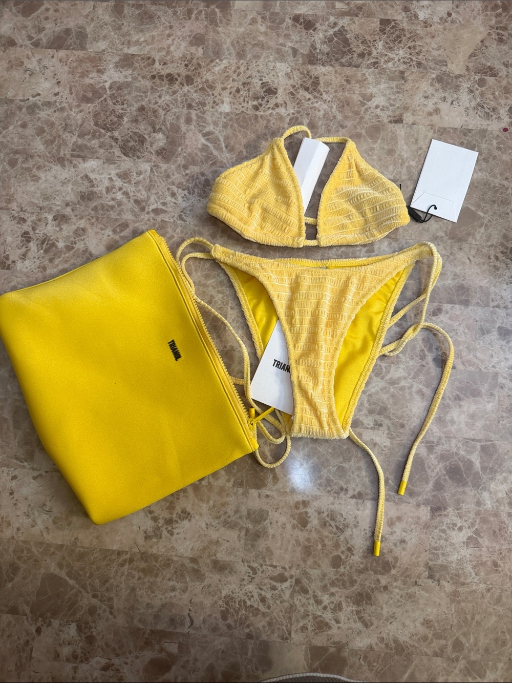 triangl swimwear Yellow Textured String Bikini with Pouch